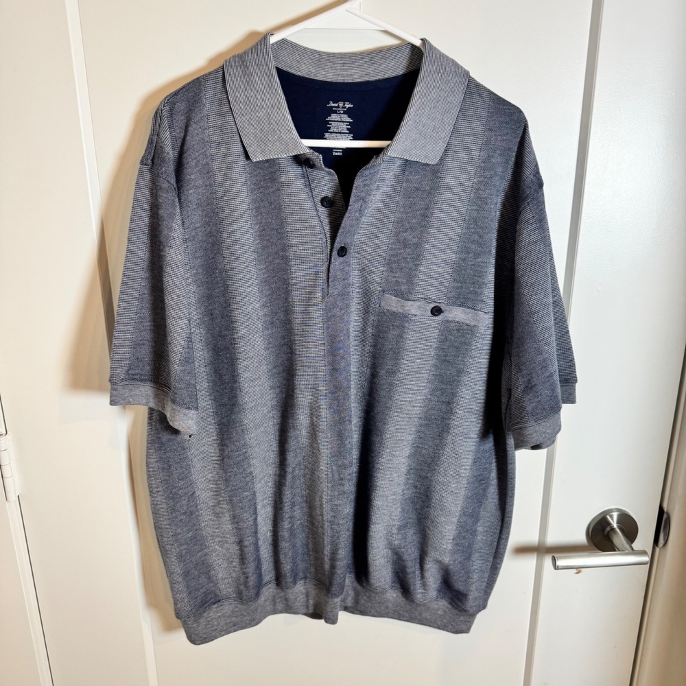 David Taylor Collection Mens Blue Striped Short Sleeve Polo‎ Shirt L/G